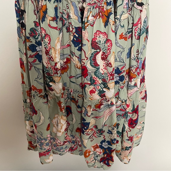 Elf Looking Back Ruffle Midi Dress Gray Floral Small S - Picture 5 of 10